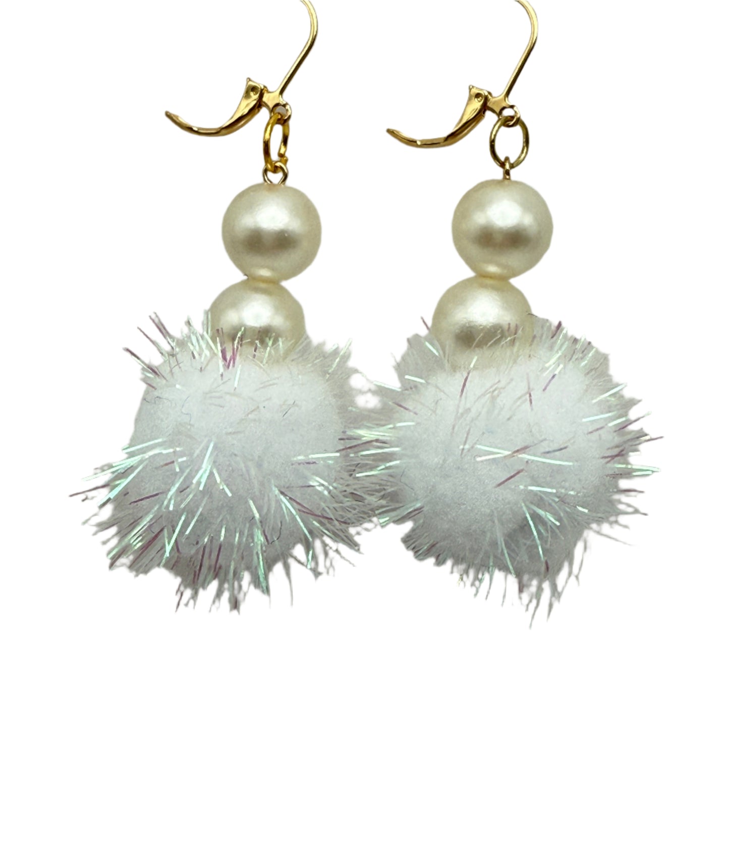 Mini Cloud Performance Puff Earrings in Pearl and White Pom Pom