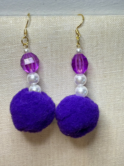 Prince Purple Rain Performance Puff Pom Pom Earrings