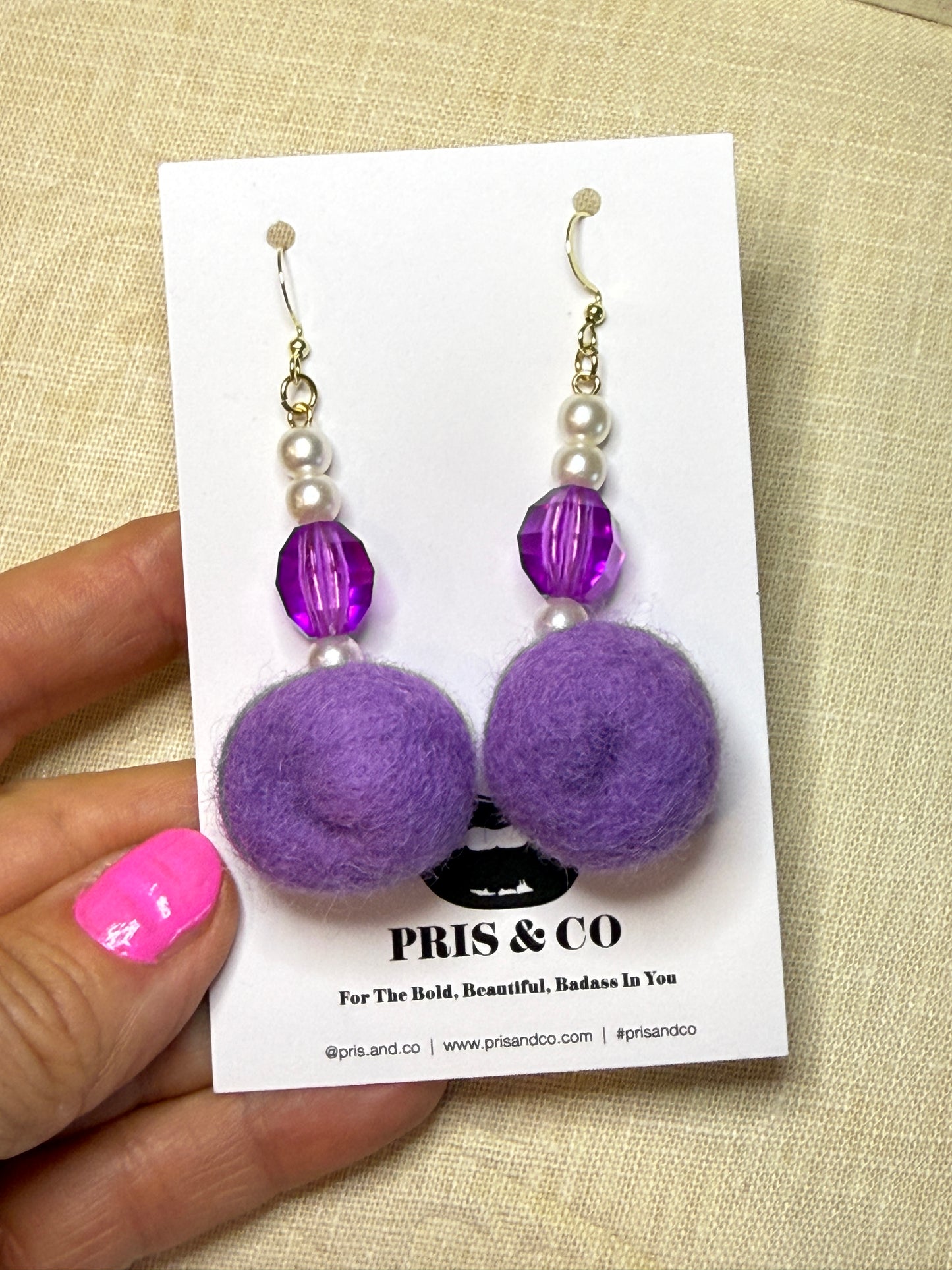 Prince Purple Rain Performance Puff Pom Pom Earrings