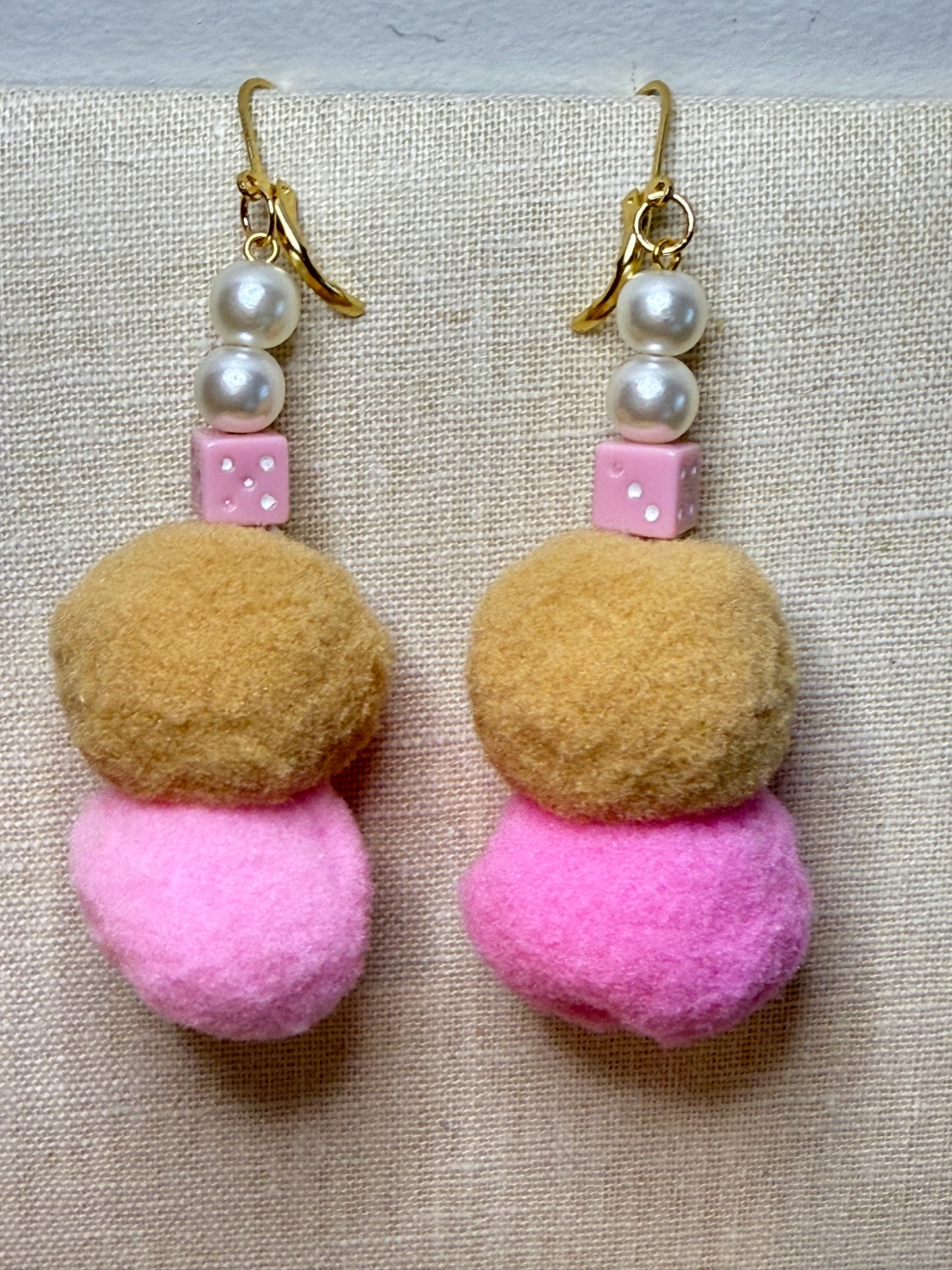 Get Lucky Pink and Brown Performance Puff Earrings