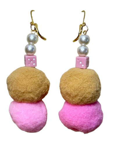 Get Lucky Pink and Brown Performance Puff Earrings