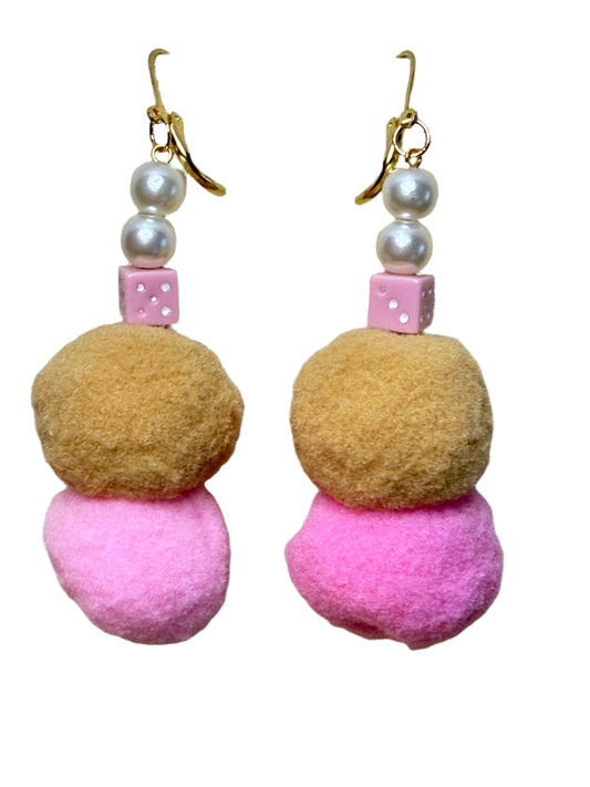 Get Lucky Pink and Brown Performance Puff Earrings
