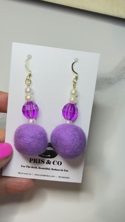 Prince Purple Rain Performance Puff Pom Pom Earrings